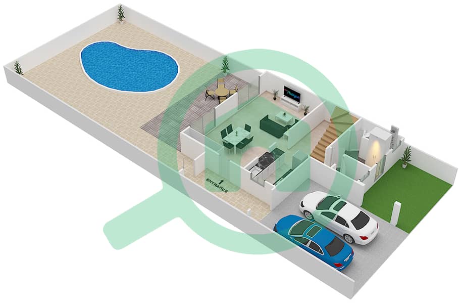 المخططات الطابقية لتصميم النموذج STANDALONE A فیلا 3 غرف نوم - منازل الريف 2 interactive3D