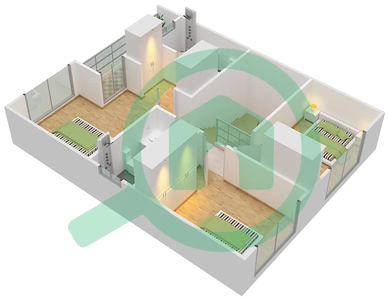 المخططات الطابقية لتصميم النموذج STANDALONE A فیلا 3 غرف نوم - منازل الريف 2 interactive3D