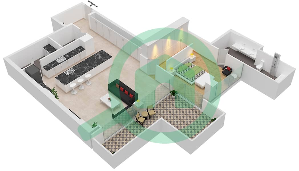المخططات الطابقية لتصميم النموذج G شقة 1 غرفة نوم - سيفينث هيفين interactive3D