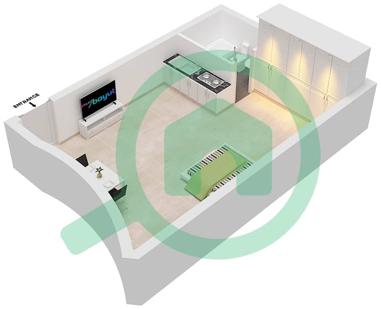 Конкерор Тауэр - Апартамент Студия планировка Единица измерения 103 Floor 1-4 interactive3D