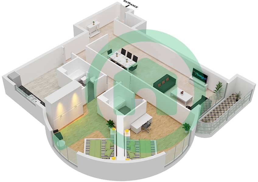 Conqueror Tower - 2 Bedroom Apartment Unit 2 Floor plan Floor 2-27 interactive3D