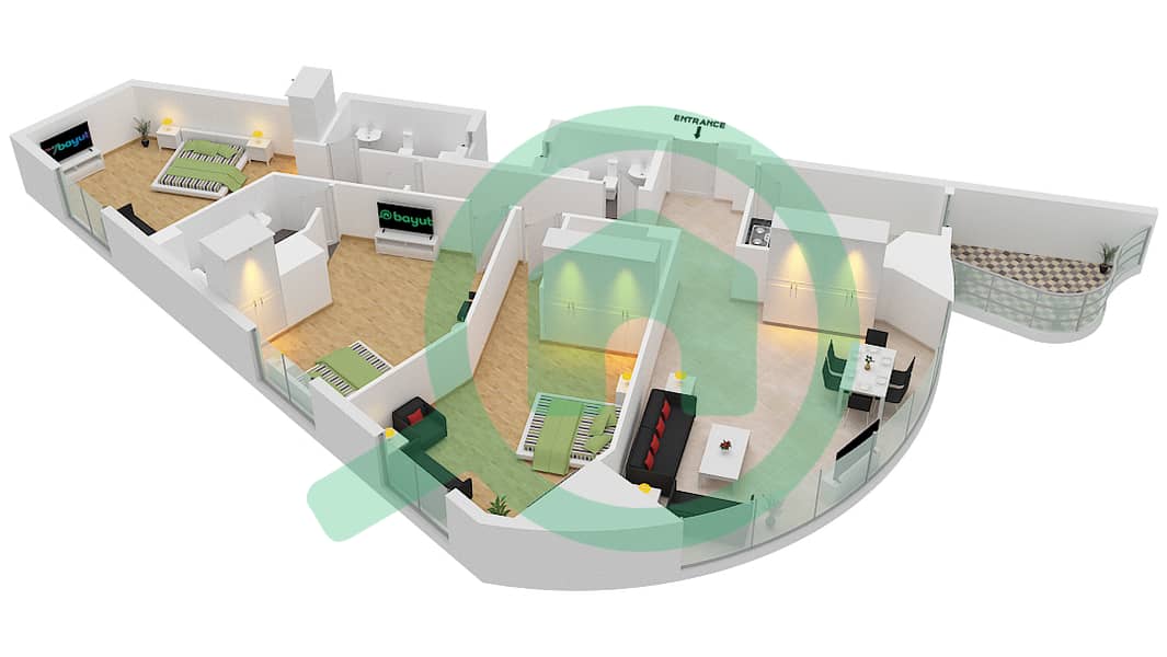 Conqueror Tower - 3 Bedroom Apartment Unit 12 Floor plan Floor 2-27 interactive3D