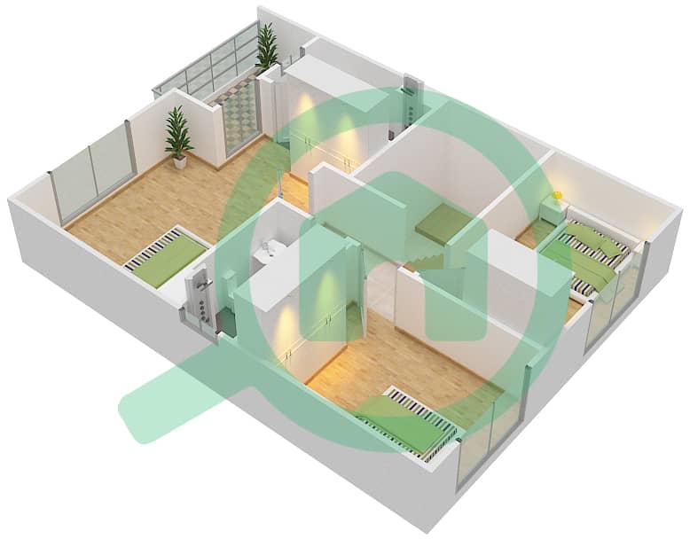 المخططات الطابقية لتصميم النموذج A فیلا 3 غرف نوم - منازل الريف 2 interactive3D
