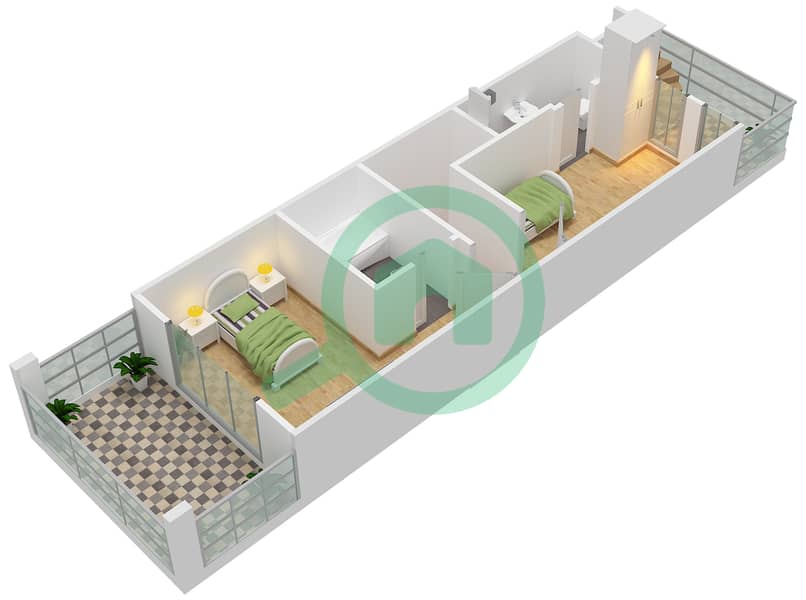Oasis Residences One - 2 Bedroom Apartment Type A Floor plan interactive3D