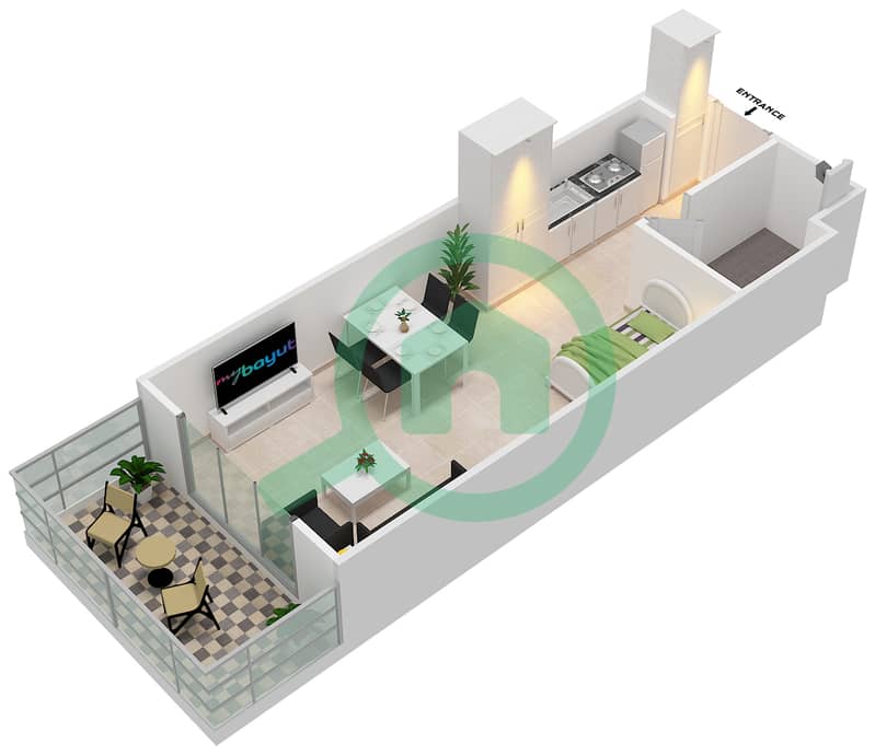 Oasis Residences One - Studio Apartment Type A Floor plan interactive3D