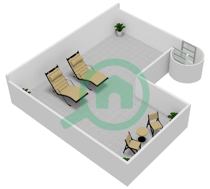 المخططات الطابقية لتصميم النموذج C بنتهاوس 2 غرفة نوم - الواحة ريزيدنس 1 interactive3D