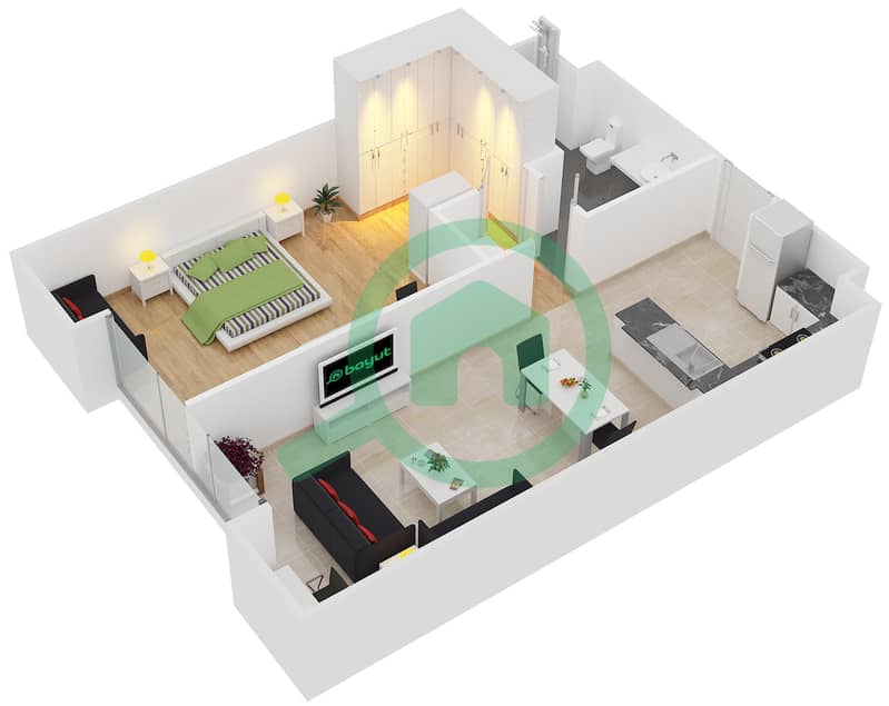 Belgravia 3 - 1 Bedroom Apartment Type 1-2 Floor plan interactive3D