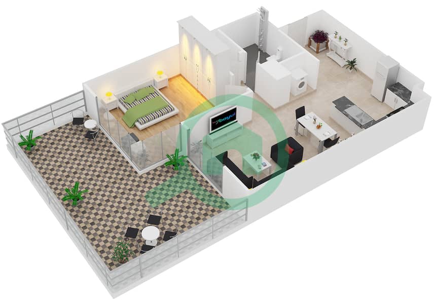 Belgravia 3 - 1 Bedroom Apartment Type 2 Floor plan interactive3D