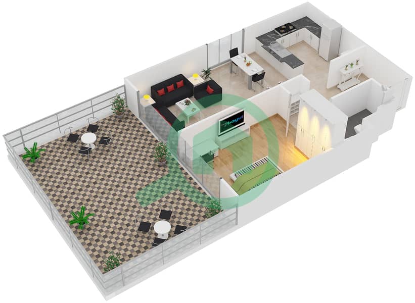 Бельгравия 3 - Апартамент 1 Спальня планировка Тип 3 interactive3D