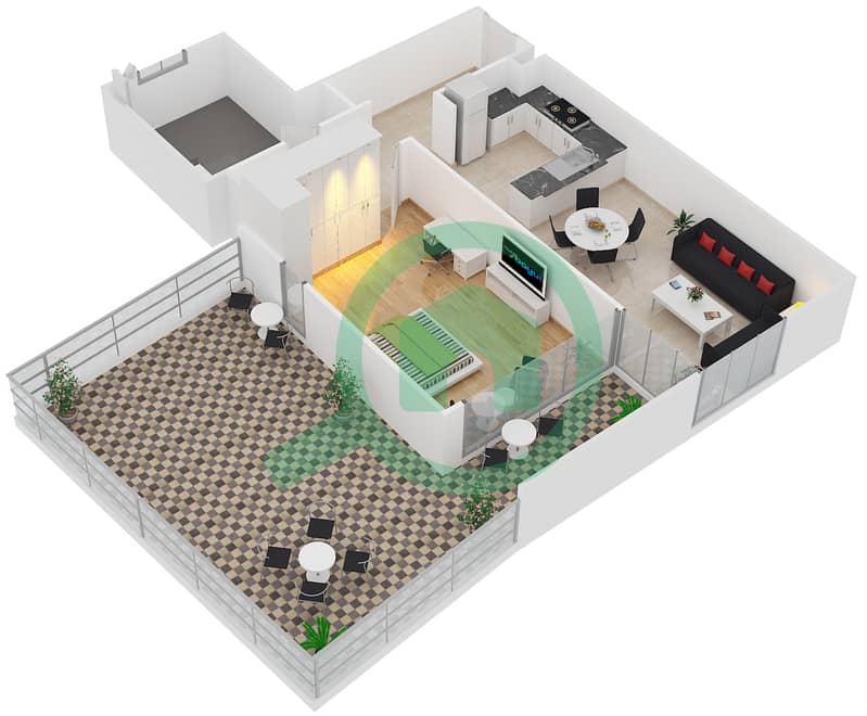 المخططات الطابقية لتصميم النموذج 4 شقة 1 غرفة نوم - بلجرافيا 3 interactive3D