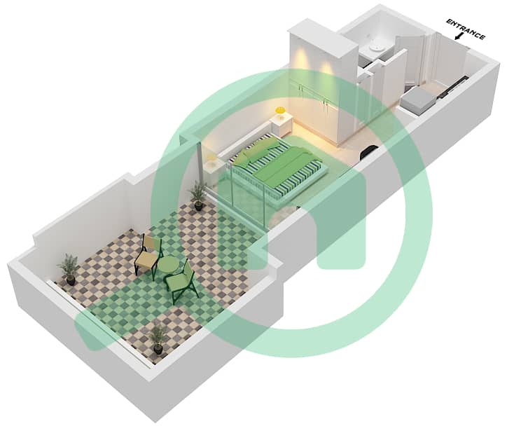 Азизи Ривьера 38 - Апартамент Студия планировка Тип/мера 1A/1 First Floor interactive3D