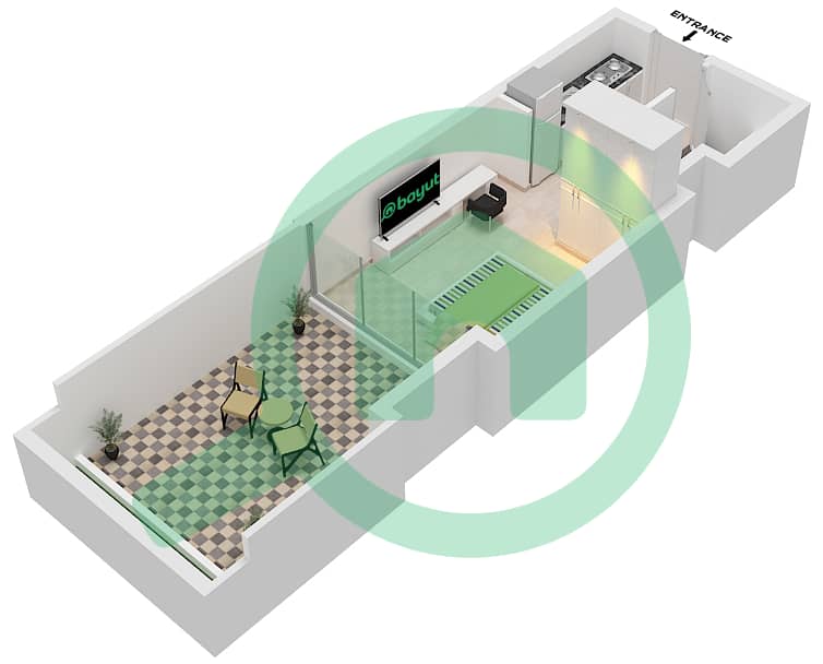 Азизи Ривьера 38 - Апартамент Студия планировка Тип/мера 1A/2 First Floor interactive3D