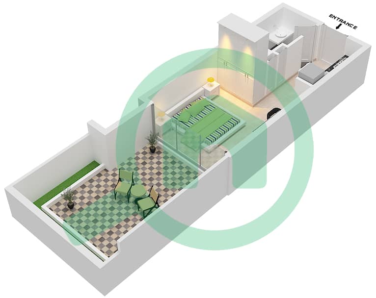 Азизи Ривьера 38 - Апартамент Студия планировка Тип/мера 1A/3 First Floor interactive3D
