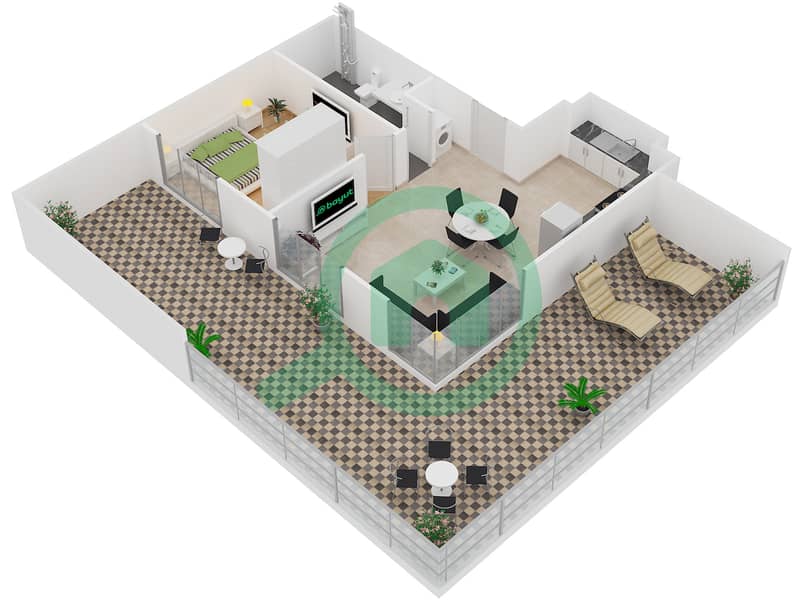 贝尔格莱维亚3公寓 - 1 卧室公寓类型6戶型图 interactive3D