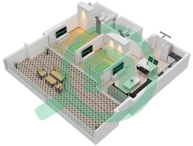 Азизи Ривьера 38 - Апартамент 2 Cпальни планировка Тип/мера 1A/5 First Floor interactive3D