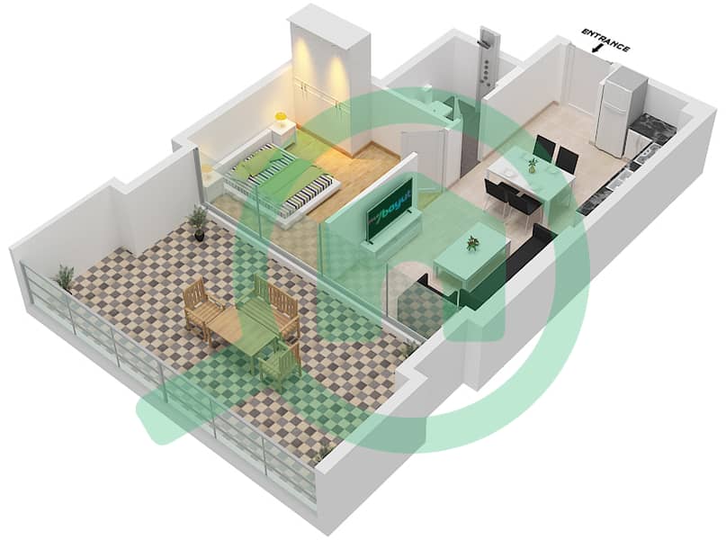 Азизи Ривьера 38 - Апартамент 1 Спальня планировка Тип/мера 1A/6 First Floor interactive3D