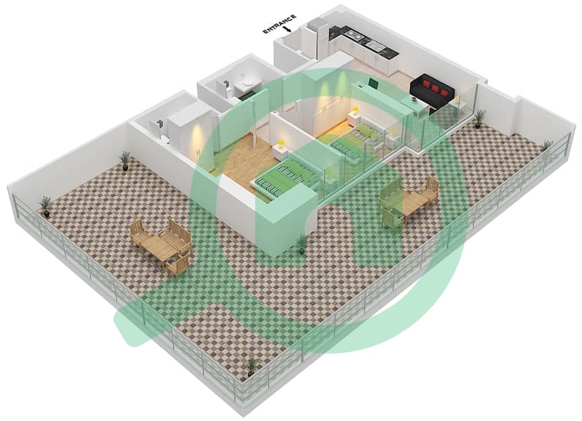 Азизи Ривьера 38 - Апартамент 2 Cпальни планировка Тип/мера 1A/7 First Floor interactive3D