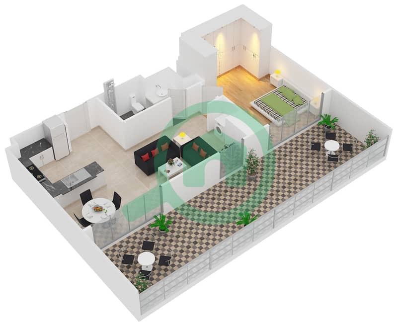 Belgravia 3 - 1 Bedroom Apartment Type 7-2 Floor plan interactive3D