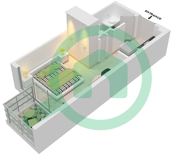 Азизи Ривьера 38 - Апартамент Студия планировка Тип/мера 1B/1 Floor 2-10 interactive3D