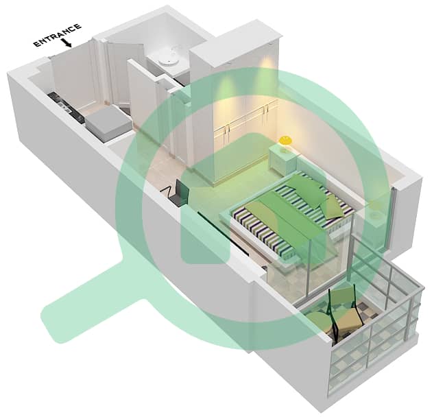 Азизи Ривьера 38 - Апартамент Студия планировка Тип/мера 1B/2 Floor 2-10 interactive3D