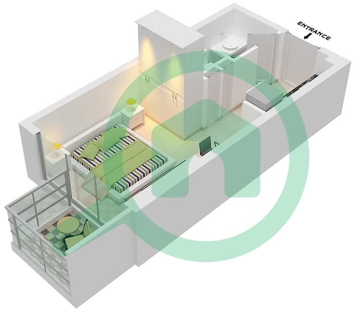 Азизи Ривьера 38 - Апартамент Студия планировка Тип/мера 1B/3 Floor 2-10 interactive3D