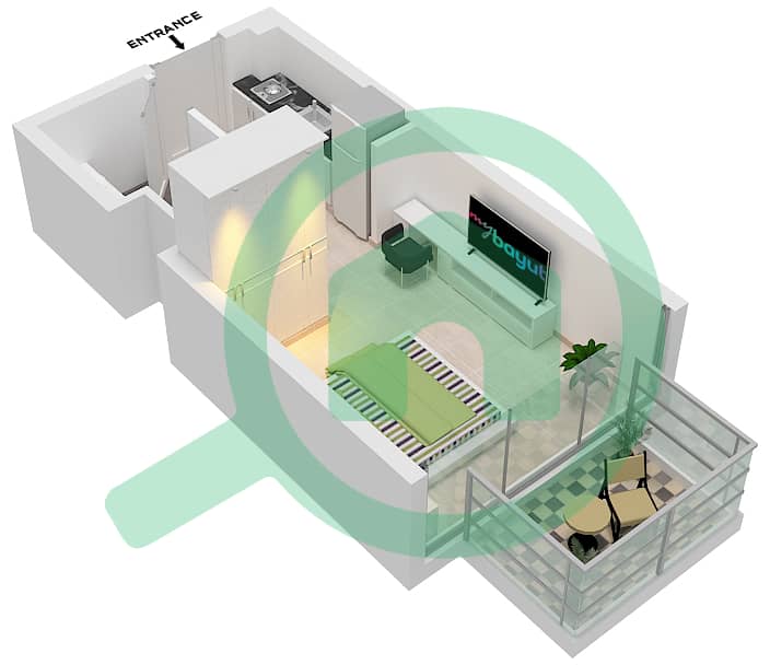 المخططات الطابقية لتصميم النموذج / الوحدة 1B/5 شقة استوديو - عزيزي ريفييرا 38 Floor 2-10 interactive3D