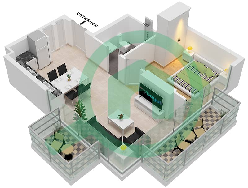 Азизи Ривьера 38 - Апартамент 1 Спальня планировка Тип/мера 2B/6 Floor 2-10 interactive3D