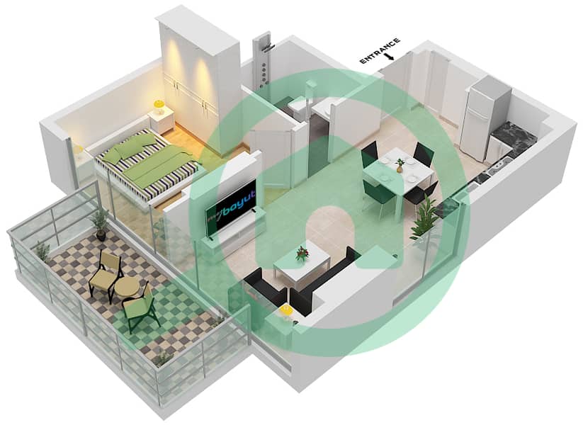 Азизи Ривьера 38 - Апартамент 1 Спальня планировка Тип/мера 1B/13 Floor 2-10 interactive3D