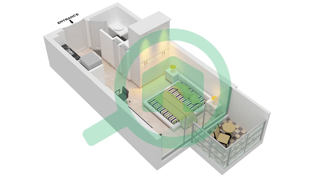 Азизи Ривьера 38 - Апартамент Студия планировка Тип 1B/15 Floor 2-10 interactive3D
