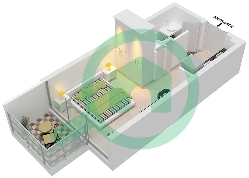 Азизи Ривьера 38 - Апартамент Студия планировка Тип/мера 1B/14 Floor 2-10 interactive3D