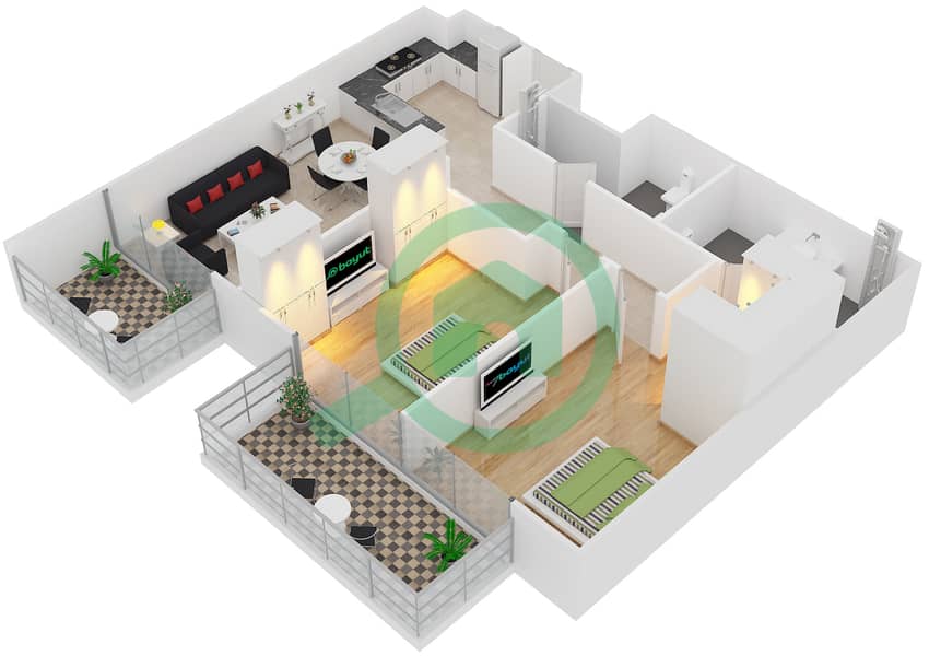 Belgravia 3 - 2 Bedroom Apartment Type 1-2 Floor plan interactive3D