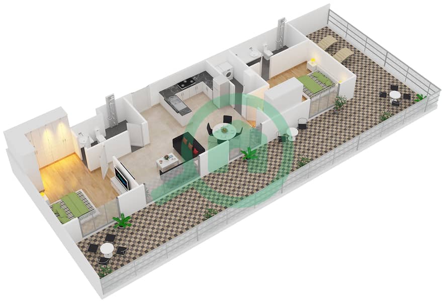 Belgravia 3 - 2 Bedroom Apartment Type 10 Floor plan interactive3D