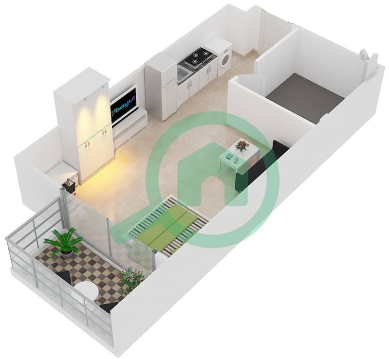 المخططات الطابقية لتصميم النموذج 1-1 شقة استوديو - بلجرافيا 3 interactive3D