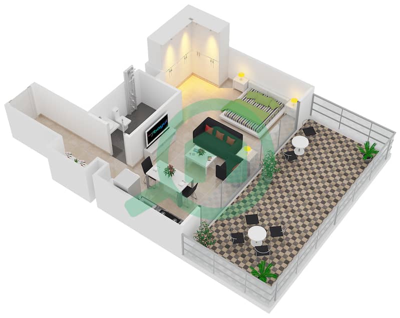 المخططات الطابقية لتصميم النموذج 3 شقة استوديو - بلجرافيا 3 interactive3D
