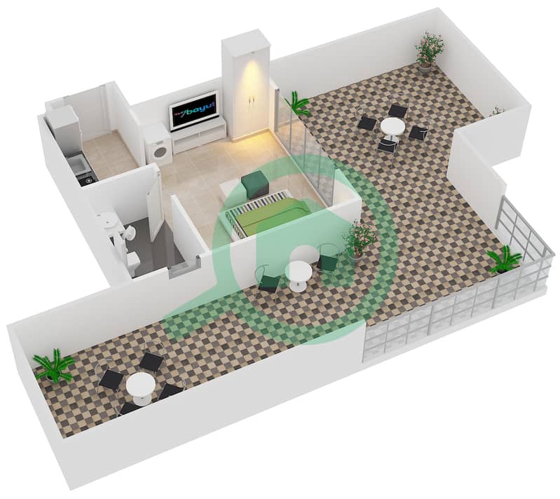 المخططات الطابقية لتصميم النموذج 4 شقة استوديو - بلجرافيا 3 interactive3D