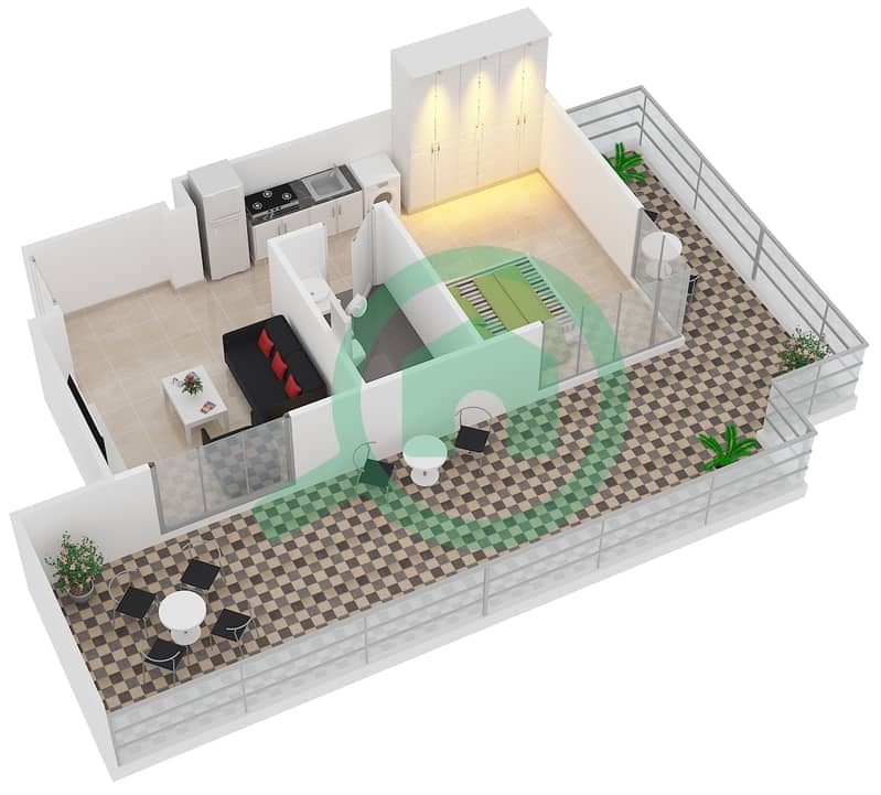 المخططات الطابقية لتصميم النموذج 5 شقة استوديو - بلجرافيا 3 interactive3D