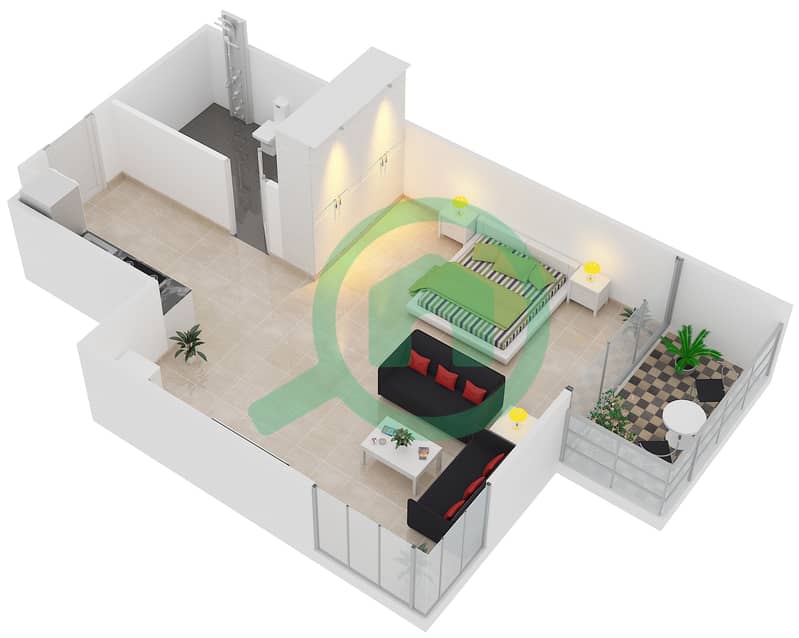 المخططات الطابقية لتصميم النموذج 2 شقة استوديو - بلجرافيا 3 interactive3D