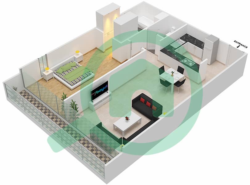 المخططات الطابقية لتصميم الوحدة 104 شقة 1 غرفة نوم - شقق المدينة First Floor interactive3D