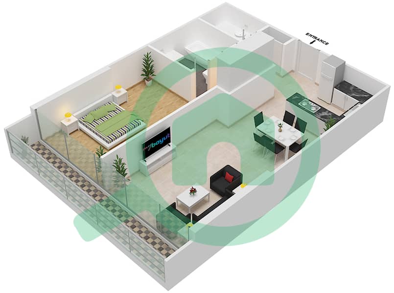 المخططات الطابقية لتصميم الوحدة 109 شقة 1 غرفة نوم - شقق المدينة First Floor interactive3D