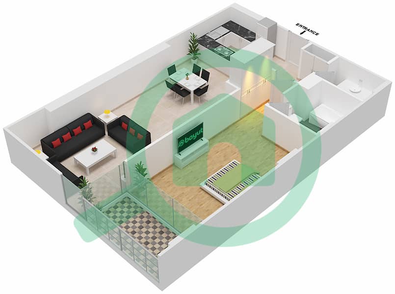 المخططات الطابقية لتصميم الوحدة 301 شقة 1 غرفة نوم - شقق المدينة Second,Third Floor interactive3D