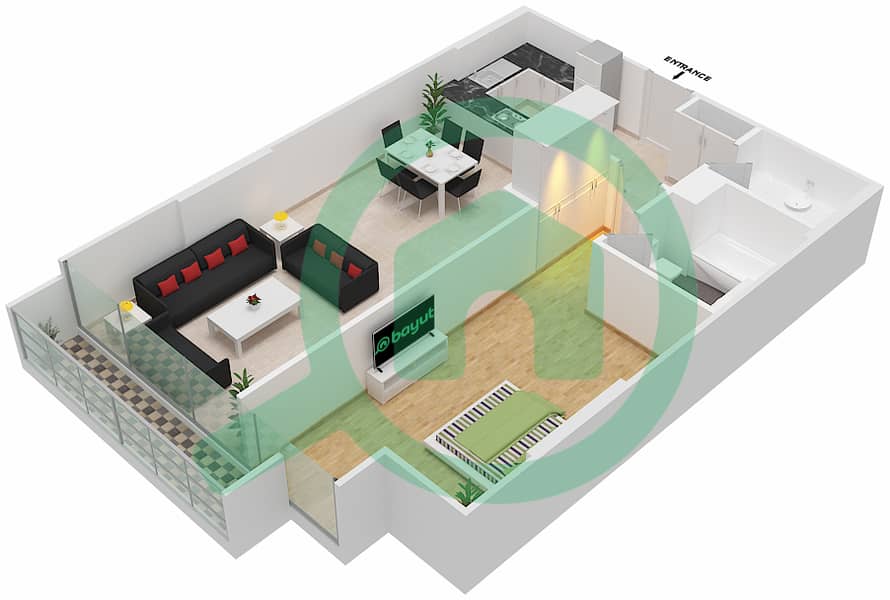 Городские Апартаменты - Апартамент 1 Спальня планировка Единица измерения 415 Forth Floor interactive3D