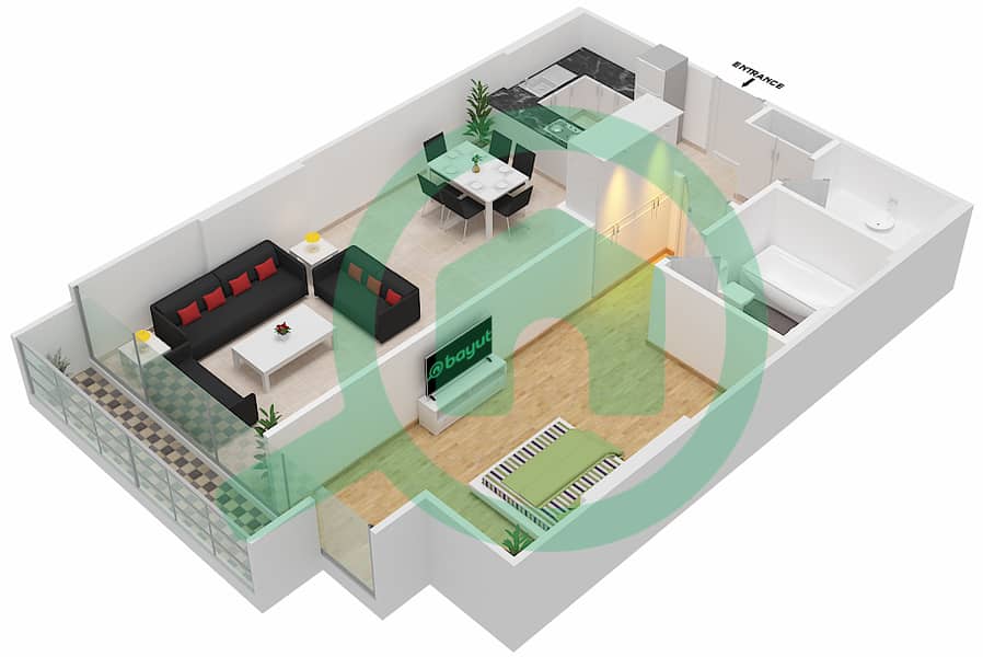 都市公寓 - 1 卧室公寓单位316戶型图 Second,Third Floor interactive3D