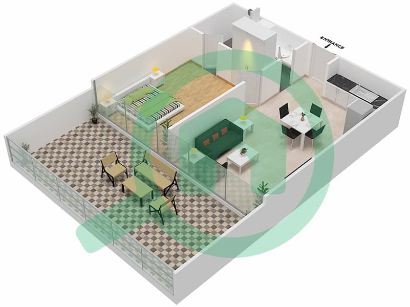 都市公寓 - 1 卧室公寓单位404戶型图 Forth Floor interactive3D