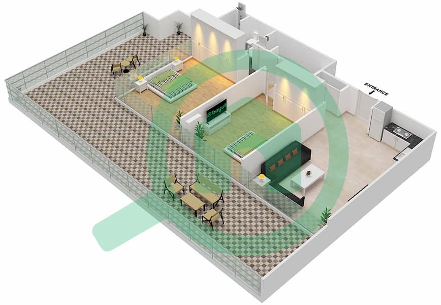 المخططات الطابقية لتصميم الوحدة 408 شقة 1 غرفة نوم - شقق المدينة Forth Floor interactive3D