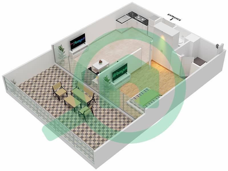 المخططات الطابقية لتصميم الوحدة 409 شقة 1 غرفة نوم - شقق المدينة Forth Floor interactive3D