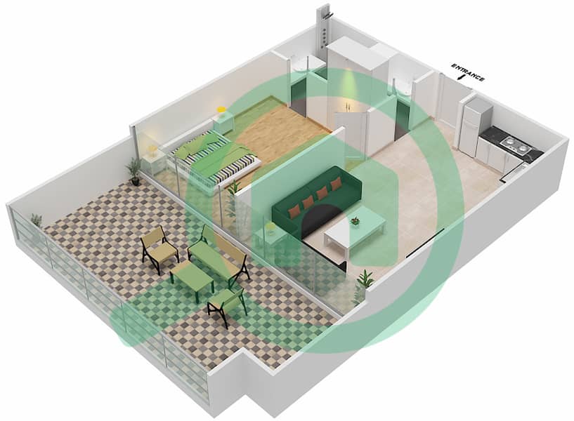 المخططات الطابقية لتصميم الوحدة 410 شقة 1 غرفة نوم - شقق المدينة Forth Floor interactive3D