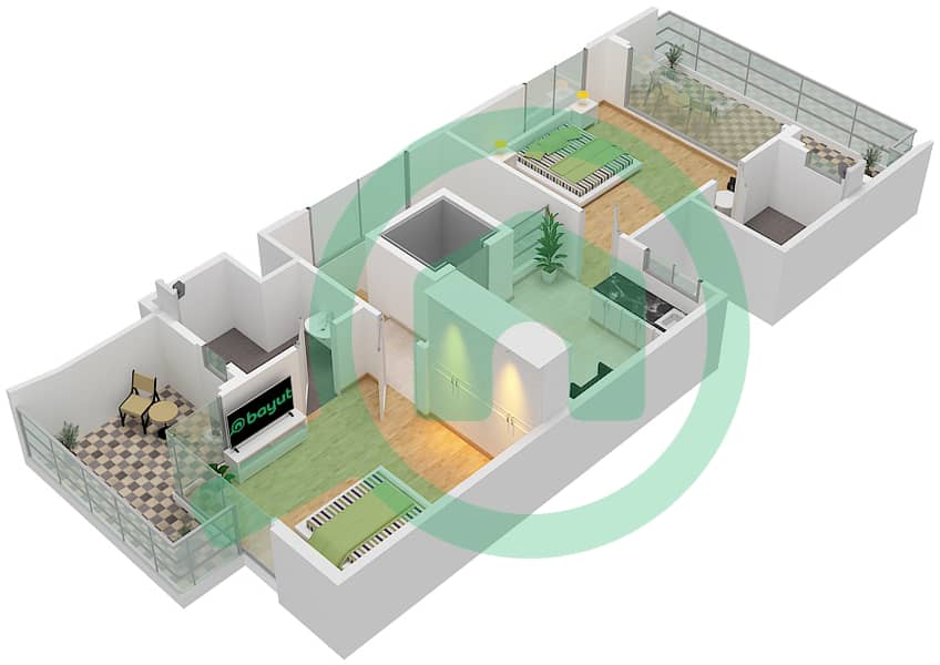 المخططات الطابقية لتصميم النموذج A فیلا 4 غرف نوم - فلل ارتستيك First Floor interactive3D