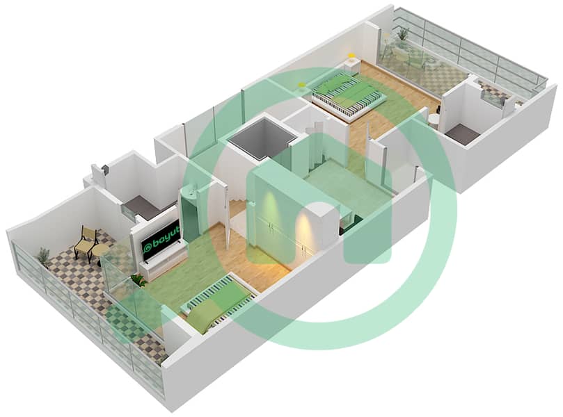 المخططات الطابقية لتصميم النموذج A فیلا 4 غرف نوم - فلل ارتستيك Second Floor interactive3D