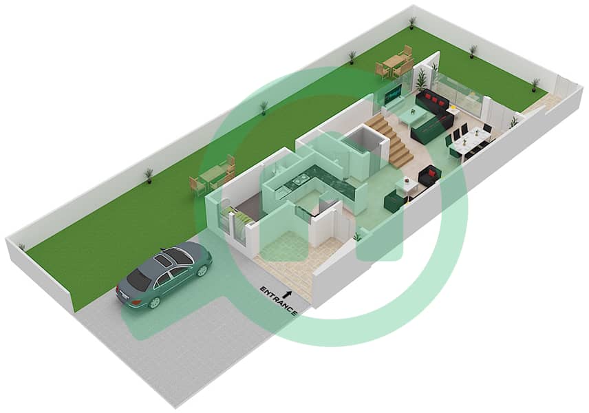 المخططات الطابقية لتصميم النموذج A فیلا 4 غرف نوم - فلل ارتستيك Ground Floor interactive3D