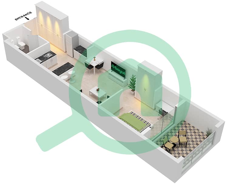 Аль Хамра Вилладж Марина Апартментс - Апартамент Студия планировка Тип D interactive3D